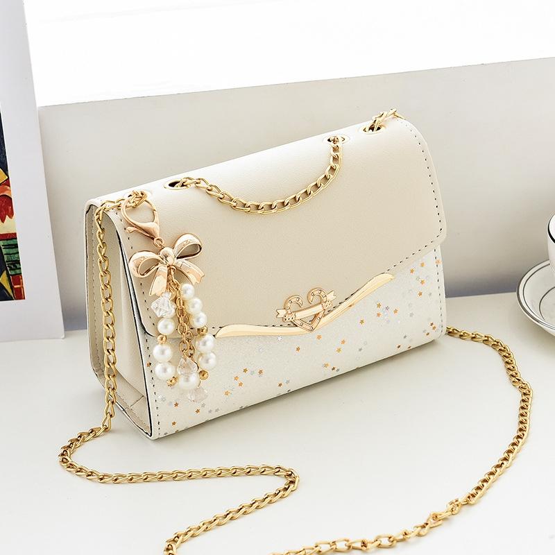 Sequined Messenger Shoulder Bag For Women Beige - Lake Blue 11