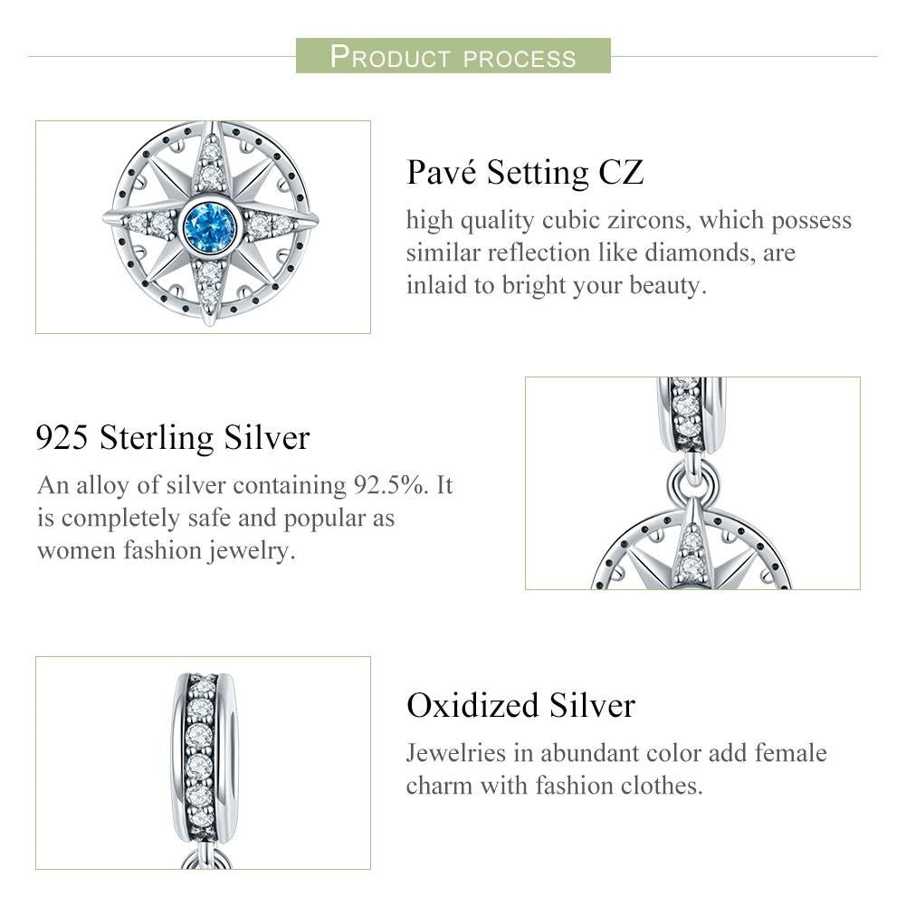 925 Sterling Silver Compass Pendant Necklace 5