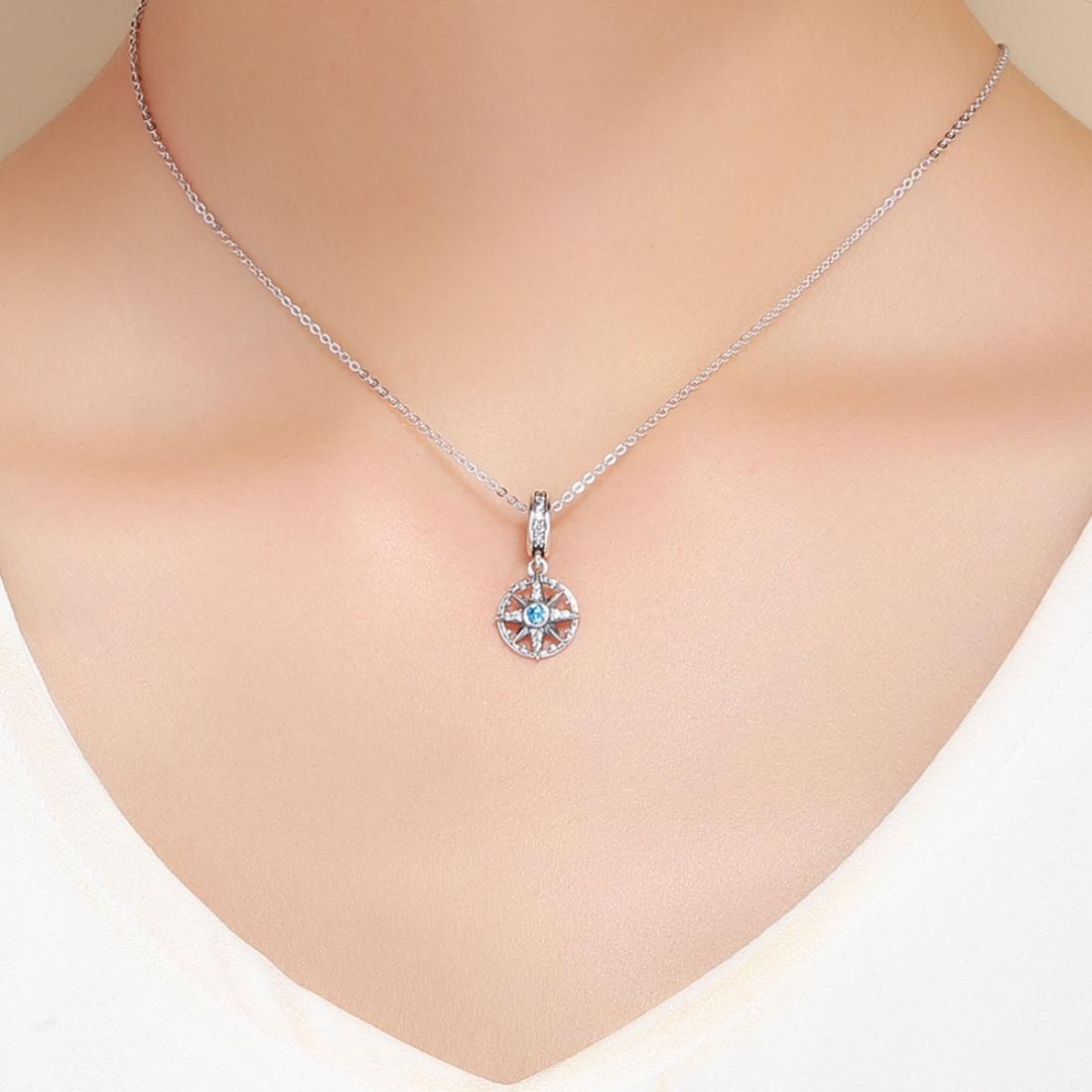 925 Sterling Silver Compass Pendant Necklace 8
