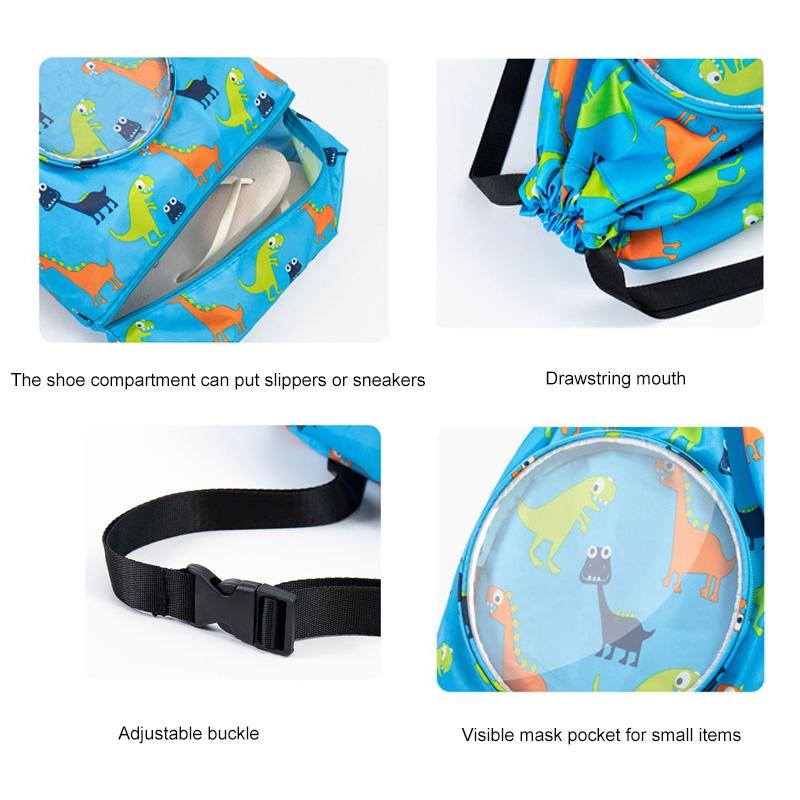Blue Waterproof Drawstring Beach Bag L Size For Kids Wet & Dry Separation Shoulder Strap - Grey S 5
