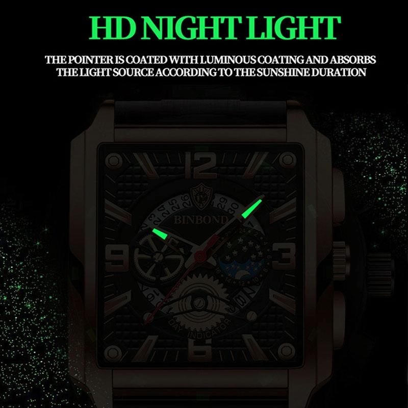 Vintage Square Men Quartz Watch with Multifunction and Luminous Display 4