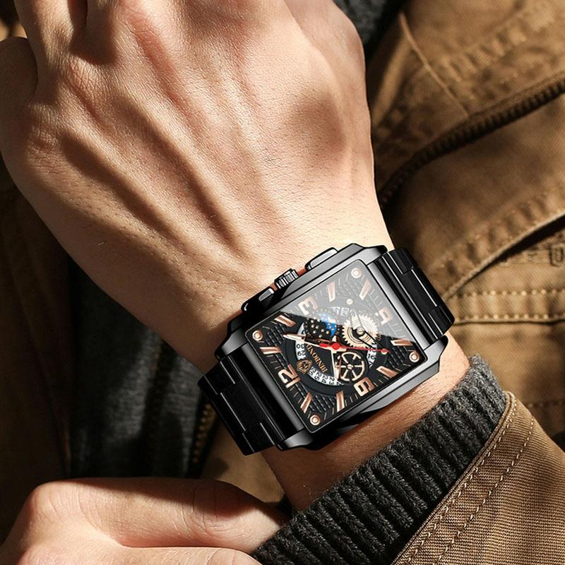 Vintage Square Men Quartz Watch with Multifunction and Luminous Display 7