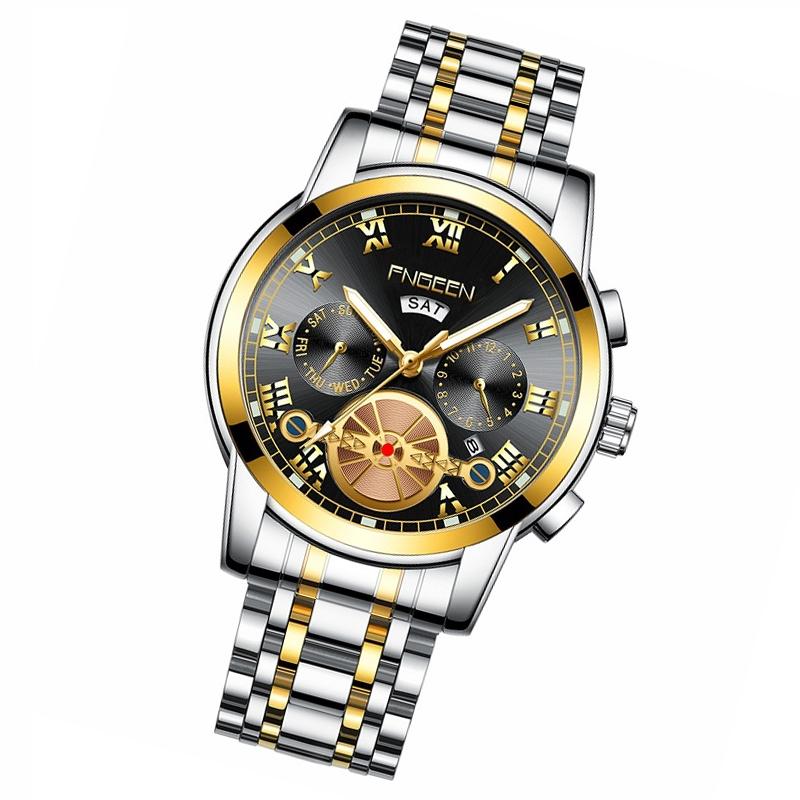 Gold Black Multi-function Men Quartz Watch with Gold Nails 3