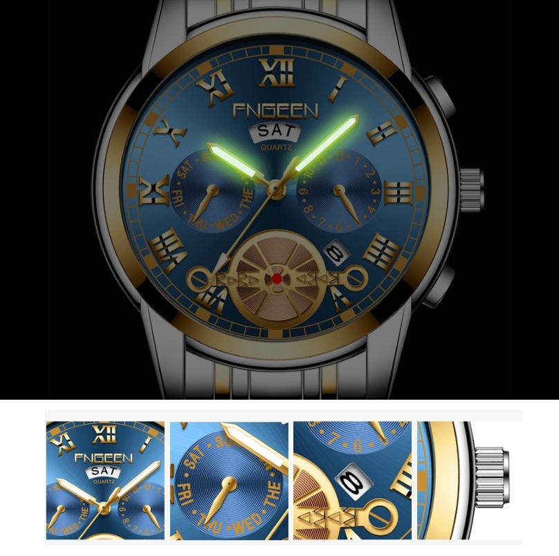 Gold Black Multi-function Men Quartz Watch with Gold Nails 5