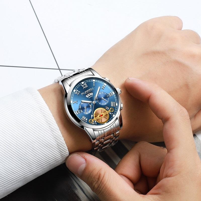 Gold Black Multi-function Men Quartz Watch with Gold Nails 8