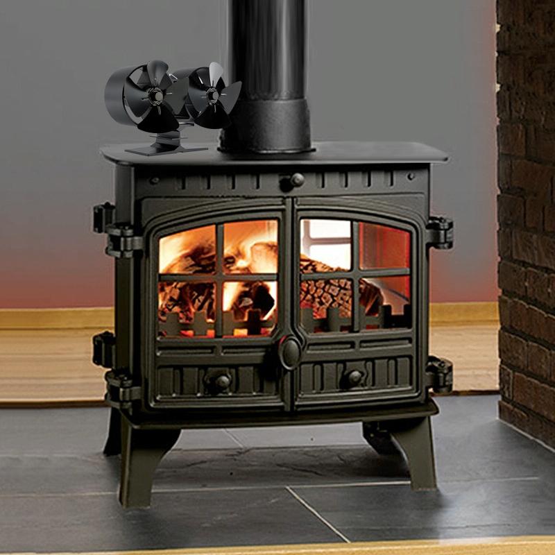 8-blade Double Head Heat Powered Stove Fan - Aluminum 8