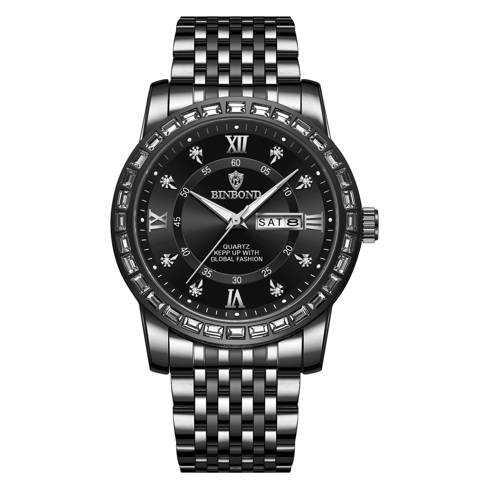 Diamond Dual-calendar Luminous Quartz Watch - B2202 - White Steel-White 10