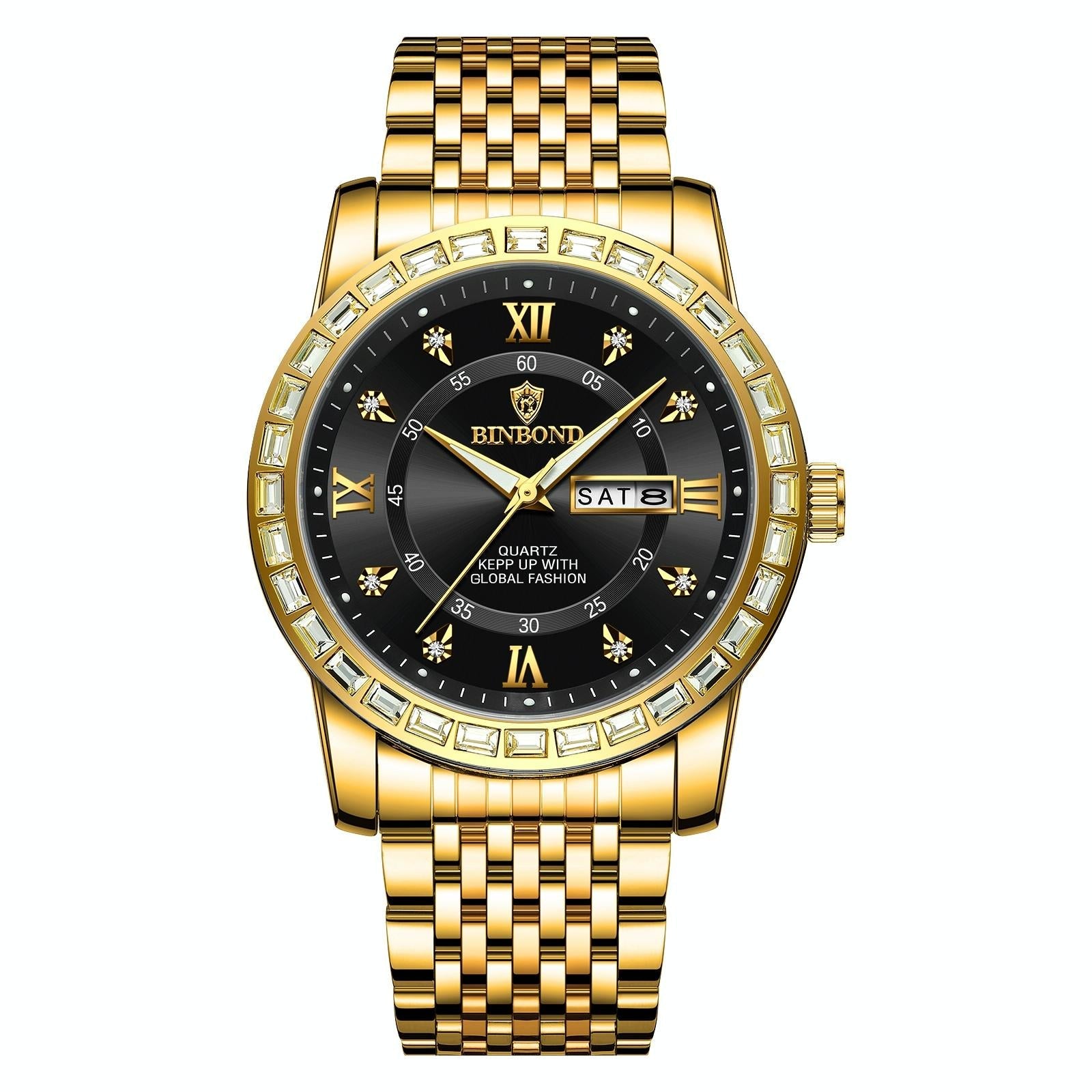 Diamond Dual-calendar Luminous Quartz Watch - B2202 - White Steel-White 11