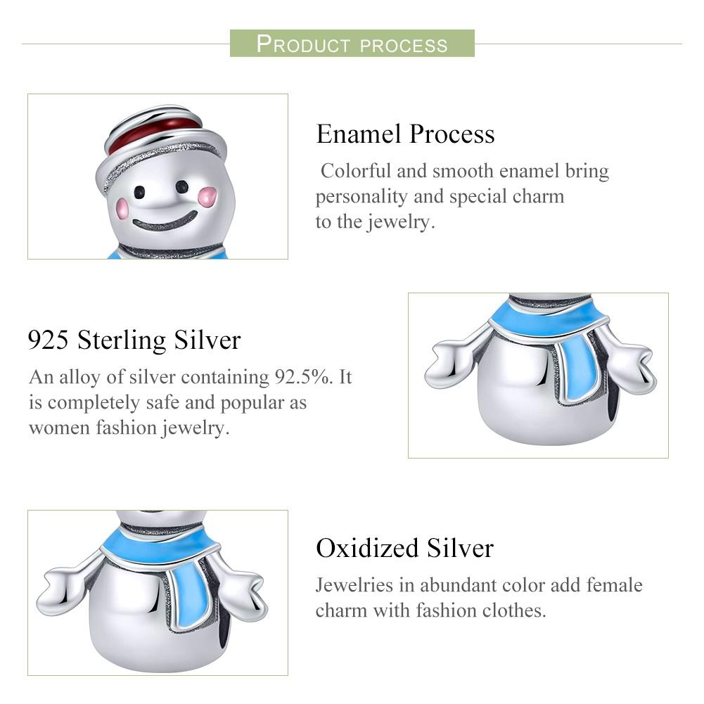 925 Sterling Silver Snowman Bead Pendant For Diy Bracelets & Necklaces 9