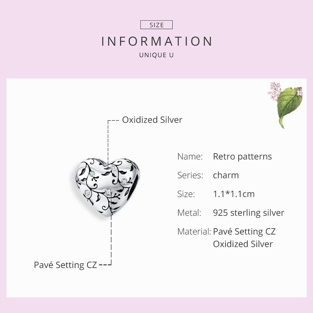 925 Sterling Silver Retro Heart Beads For Diy Bracelets 6