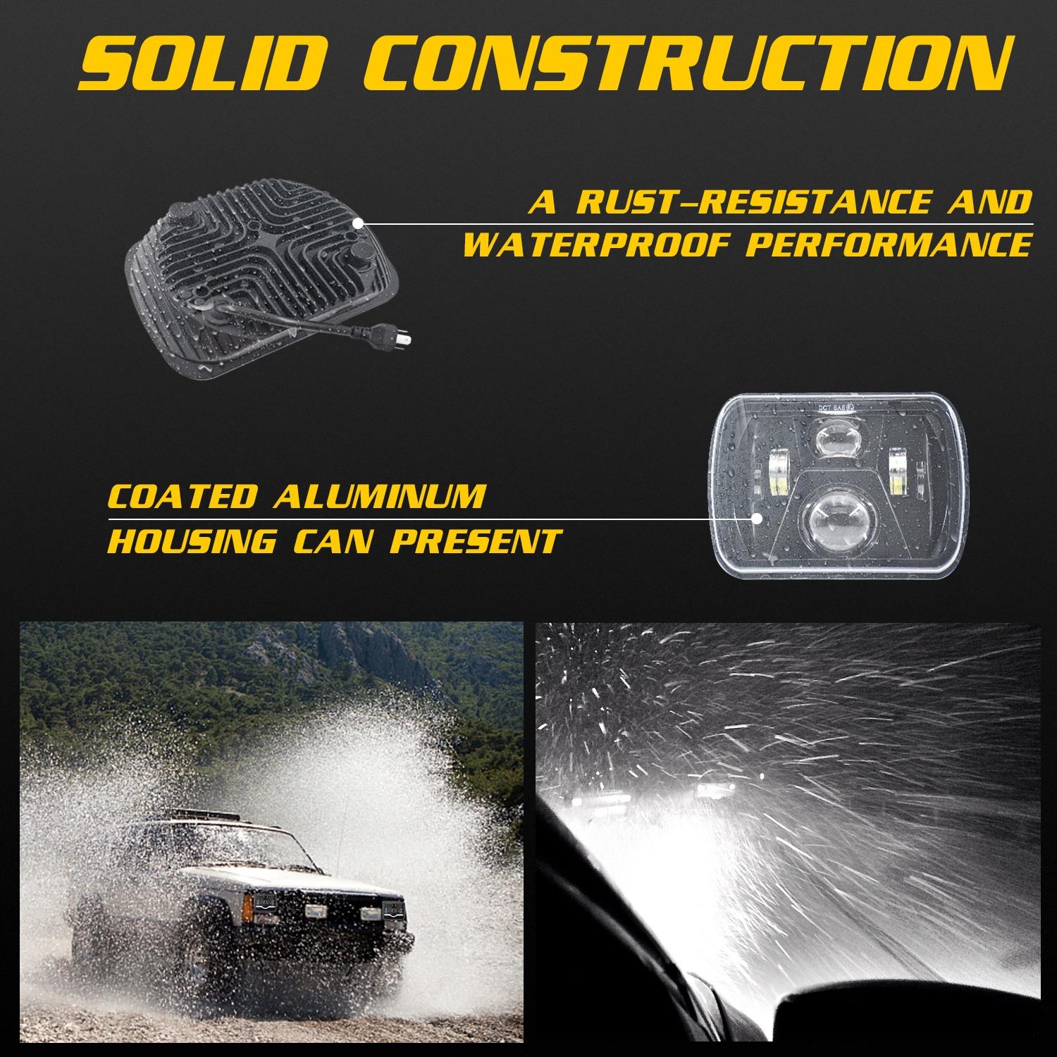 7 Inch 5X7 / 7X6 H4 Dc 9V - 30V 3500Lm 35W Car Square Shape Led Headlight Lamps For Jeep Wrangler 7