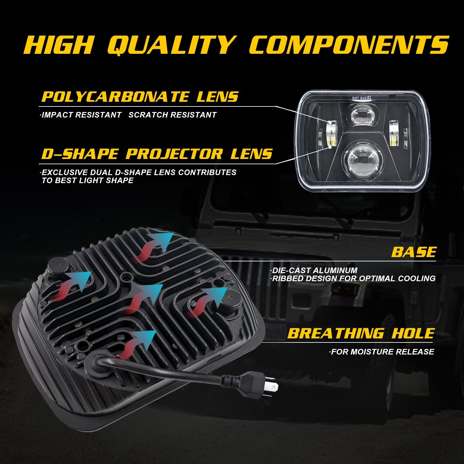 7 Inch 5X7 / 7X6 H4 Dc 9V - 30V 3500Lm 35W Car Square Shape Led Headlight Lamps For Jeep Wrangler 8