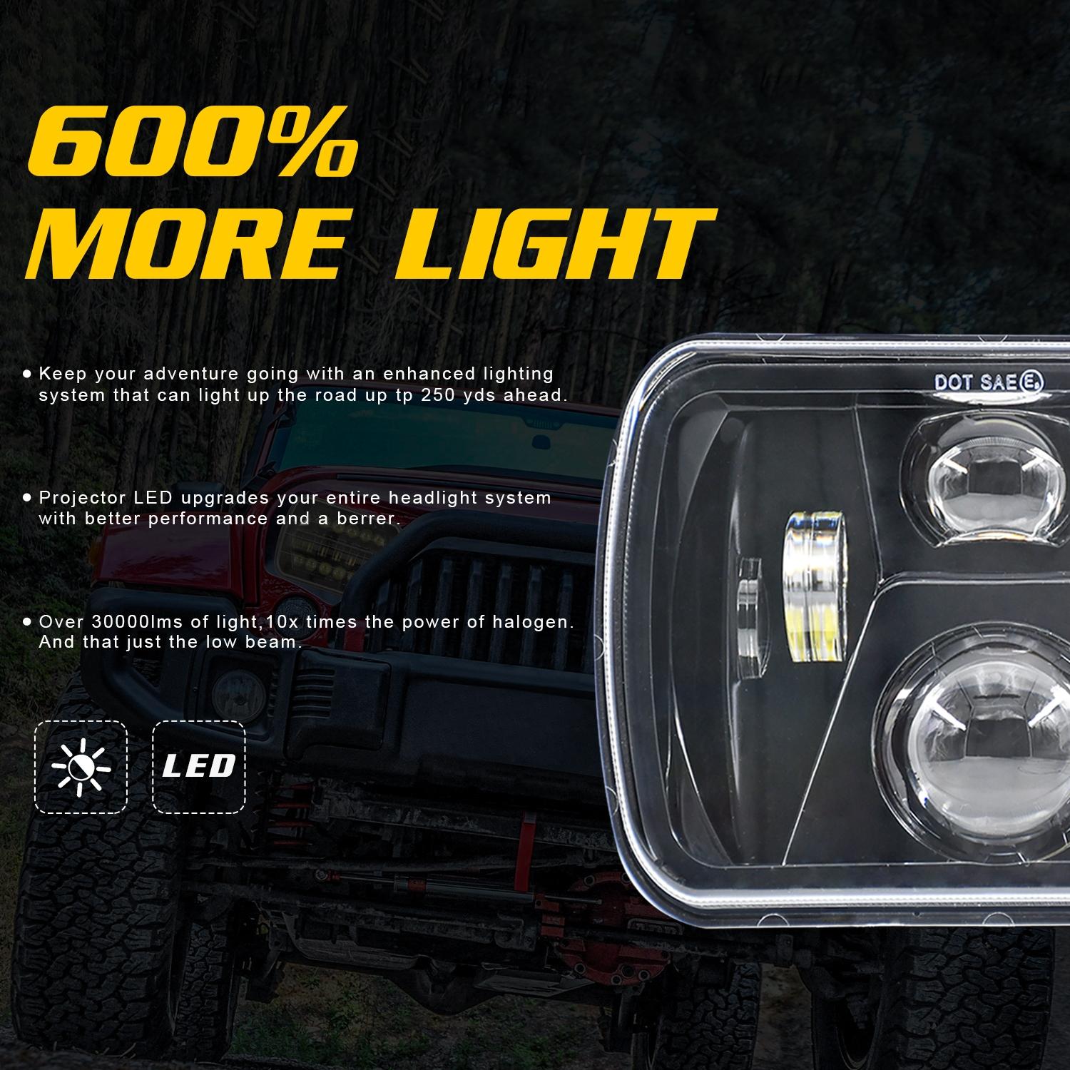 7 Inch 5X7 / 7X6 H4 Dc 9V - 30V 3500Lm 35W Car Square Shape Led Headlight Lamps For Jeep Wrangler 9