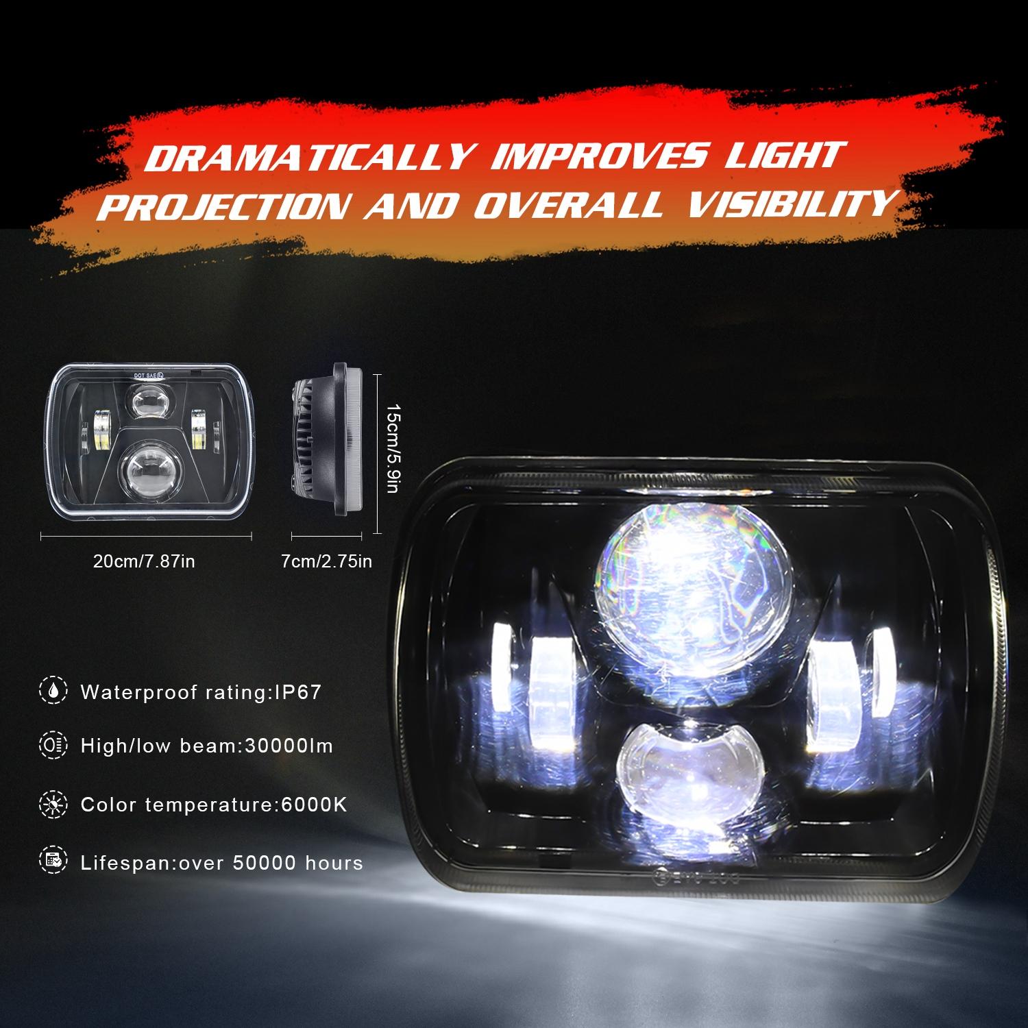 7 Inch 5X7 / 7X6 H4 Dc 9V - 30V 3500Lm 35W Car Square Shape Led Headlight Lamps For Jeep Wrangler 10