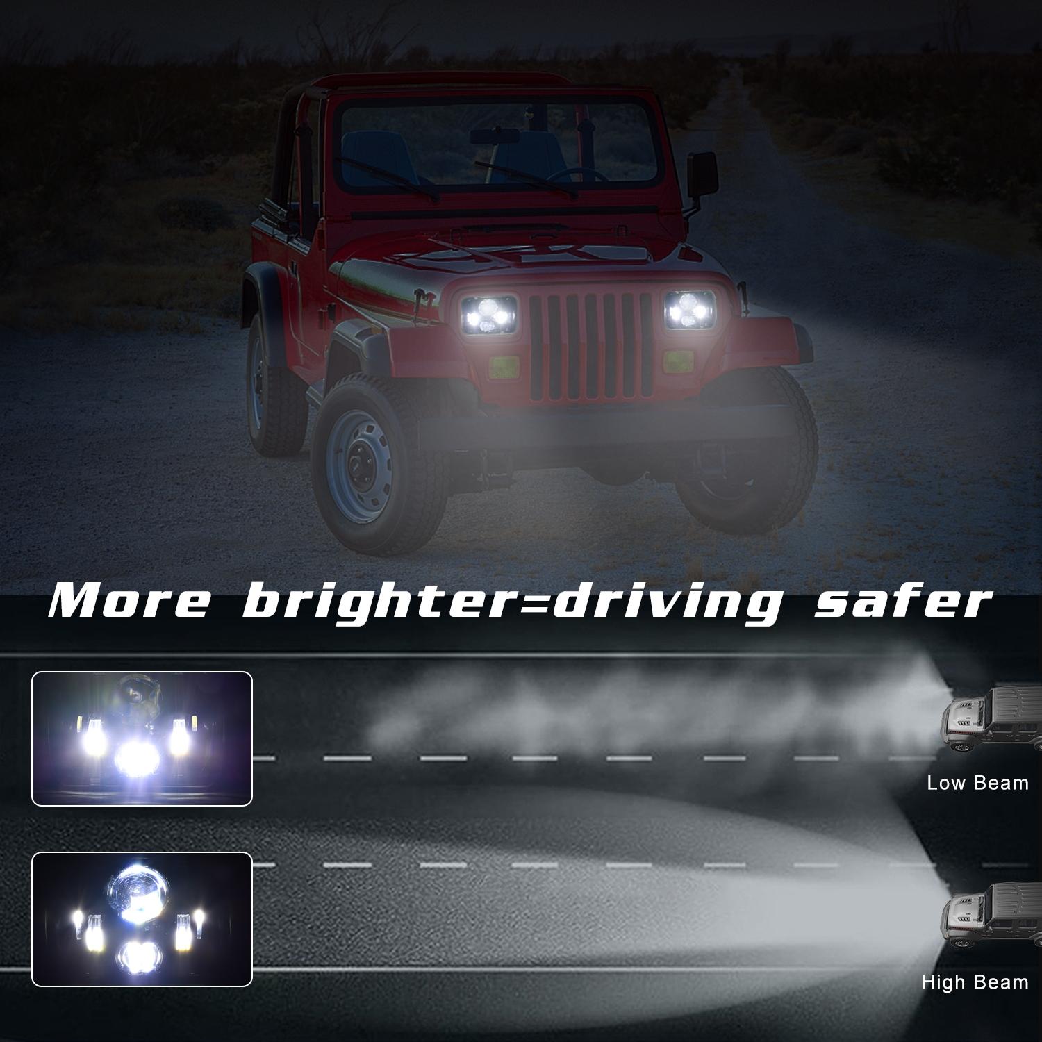 7 Inch 5X7 / 7X6 H4 Dc 9V - 30V 3500Lm 35W Car Square Shape Led Headlight Lamps For Jeep Wrangler 11