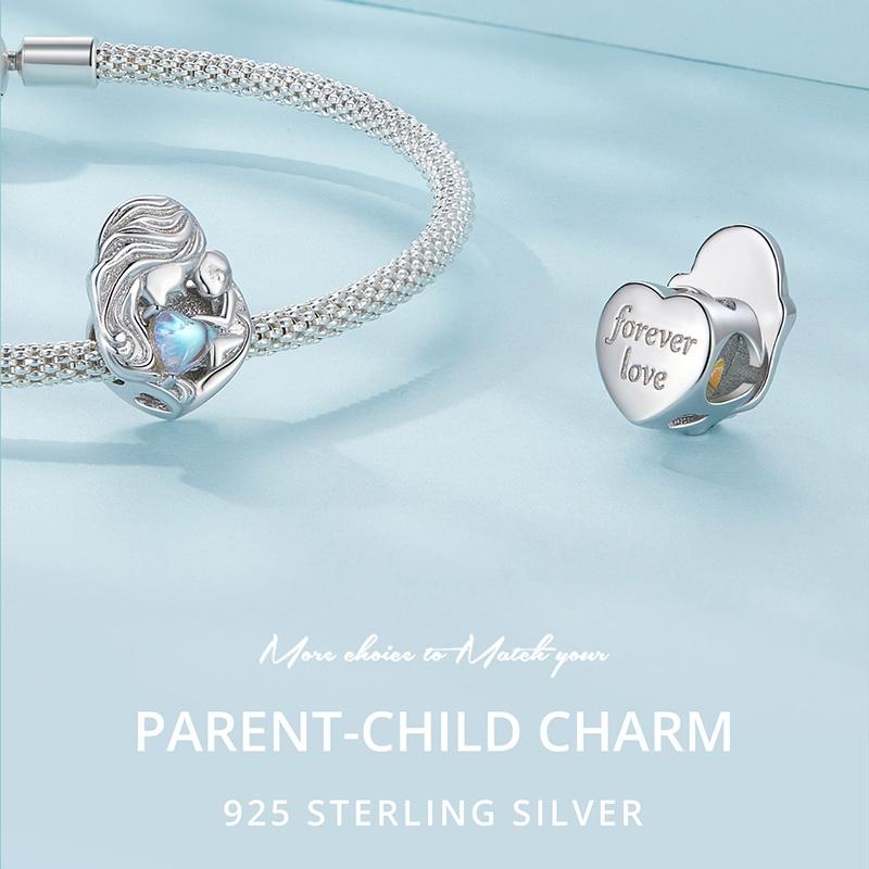 925 Sterling Silver Love Heart Pendant Necklace For Mother And Child 7