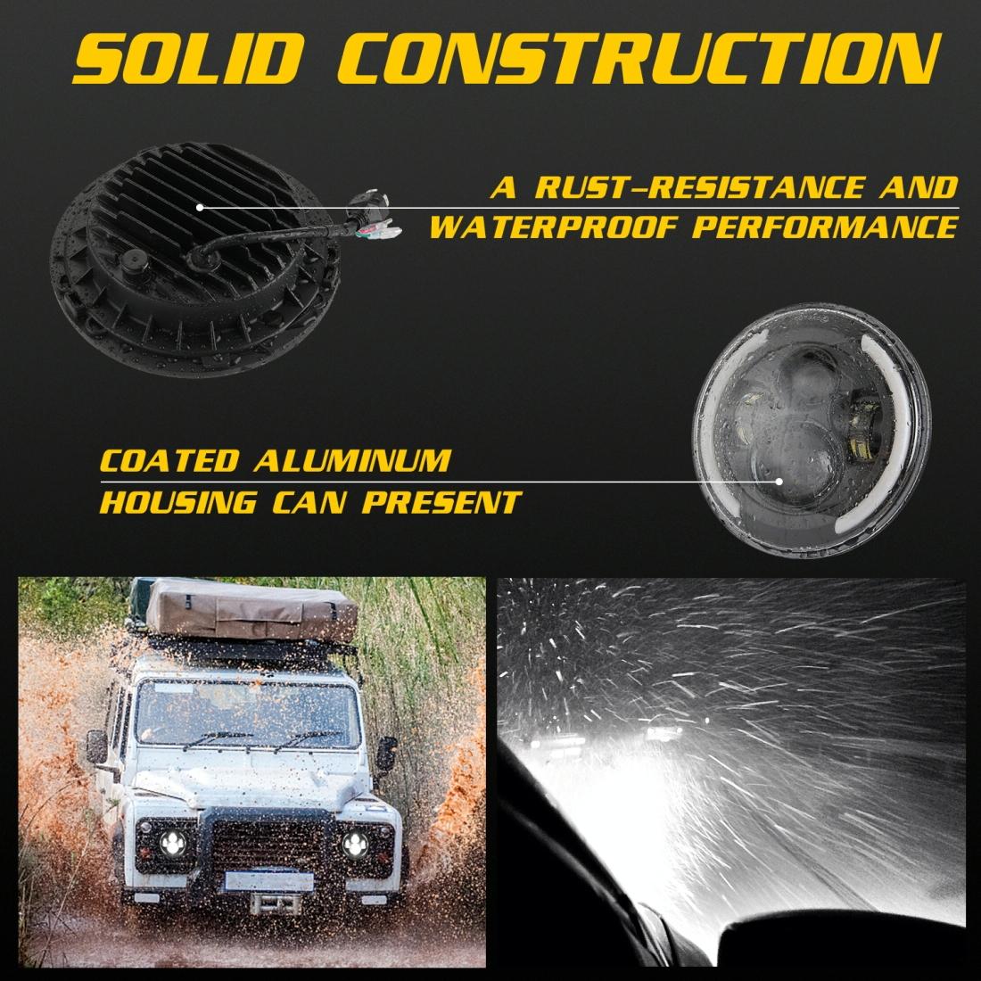 7 Inch H4 / H13 Dc 9V - 30V 3000Lm 3000K - 6000K 25W Car Round Shape Led Headlight Lamps For Jeep Wrangler With Angel Eye White Light 6