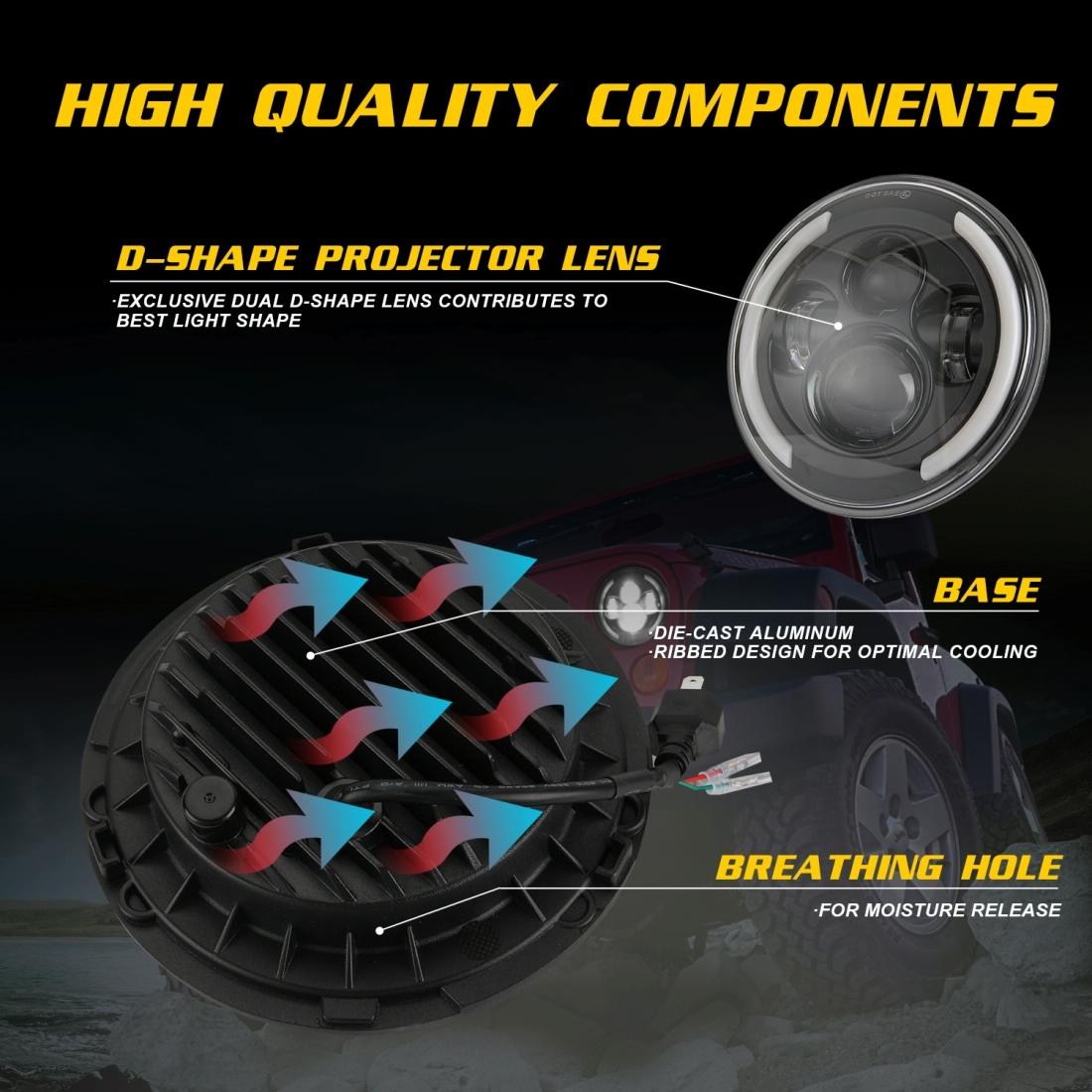 7 Inch H4 / H13 Dc 9V - 30V 3000Lm 3000K - 6000K 25W Car Round Shape Led Headlight Lamps For Jeep Wrangler With Angel Eye White Light 7
