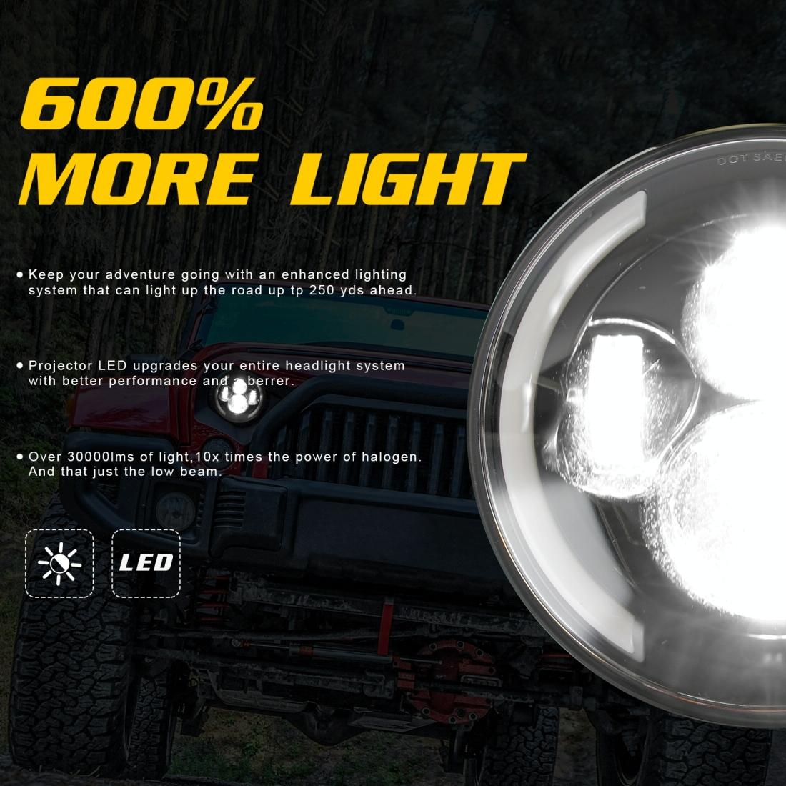 7 Inch H4 / H13 Dc 9V - 30V 3000Lm 3000K - 6000K 25W Car Round Shape Led Headlight Lamps For Jeep Wrangler With Angel Eye White Light 8