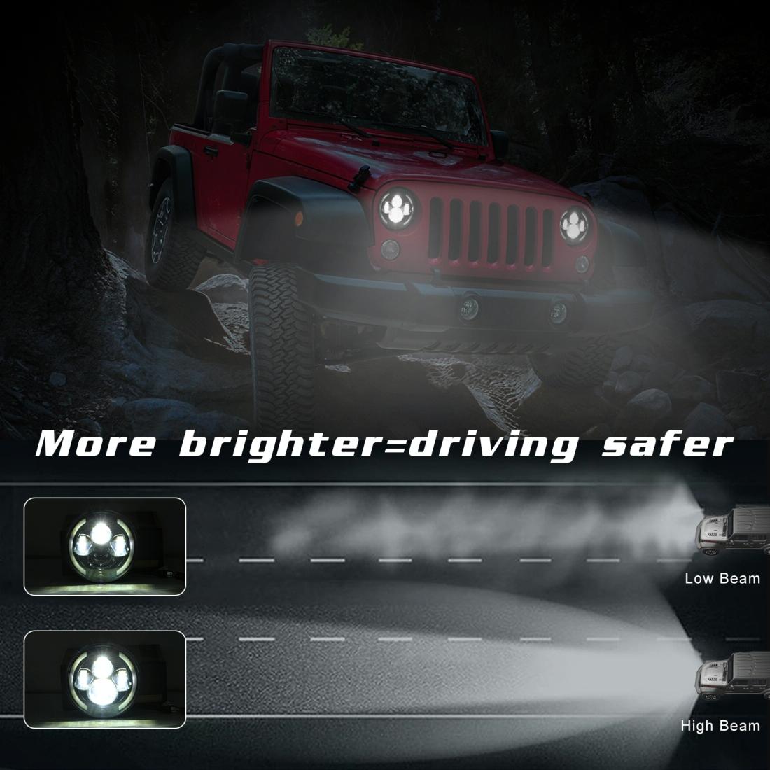 7 Inch H4 / H13 Dc 9V - 30V 3000Lm 3000K - 6000K 25W Car Round Shape Led Headlight Lamps For Jeep Wrangler With Angel Eye White Light 10