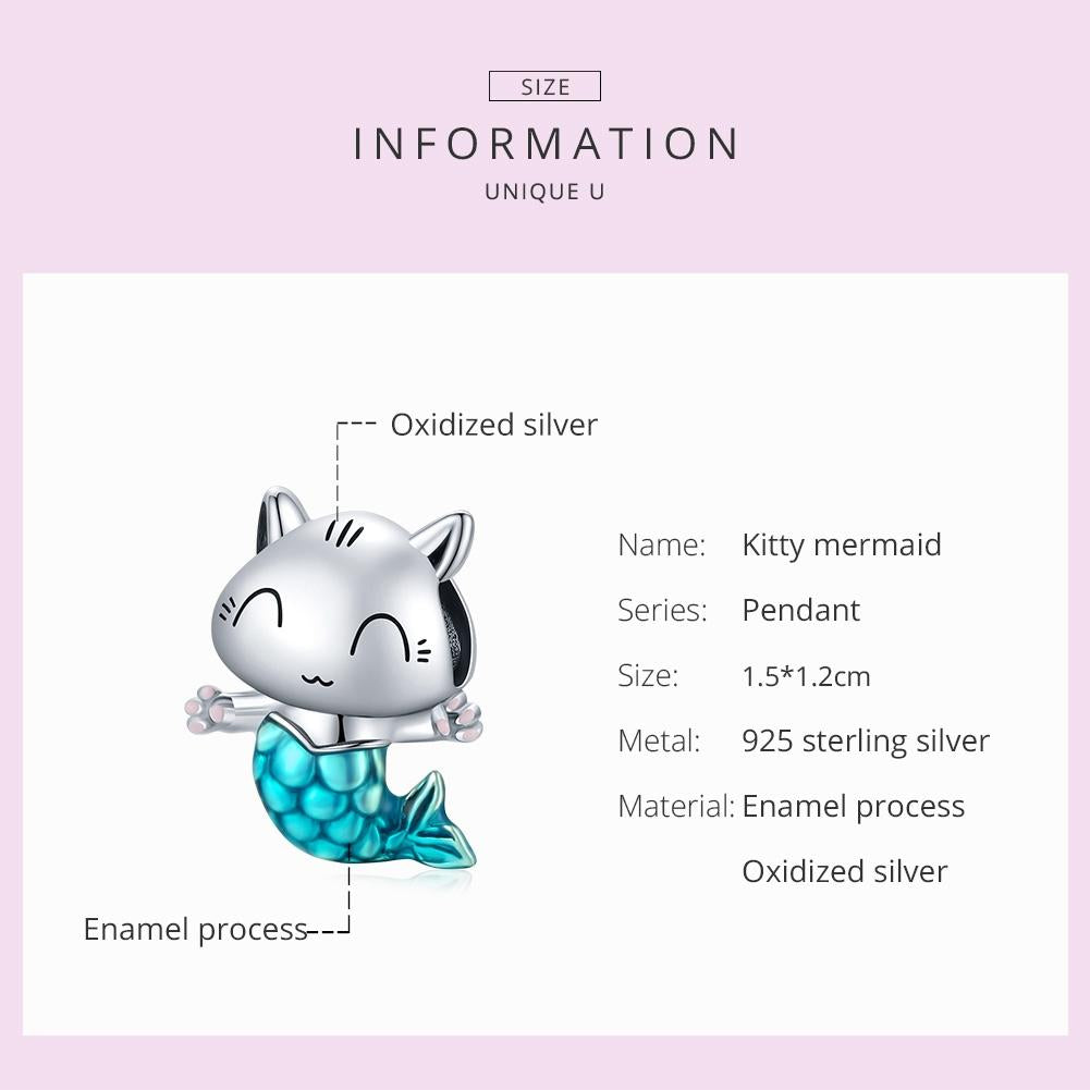 925 Sterling Silver Cat Mermaid Beads For Diy Bracelets & Necklaces 5