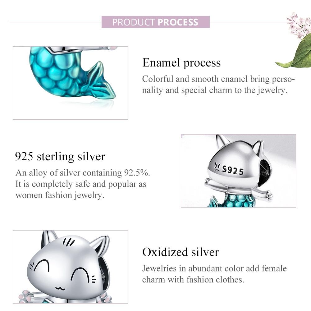925 Sterling Silver Cat Mermaid Beads For Diy Bracelets & Necklaces 6