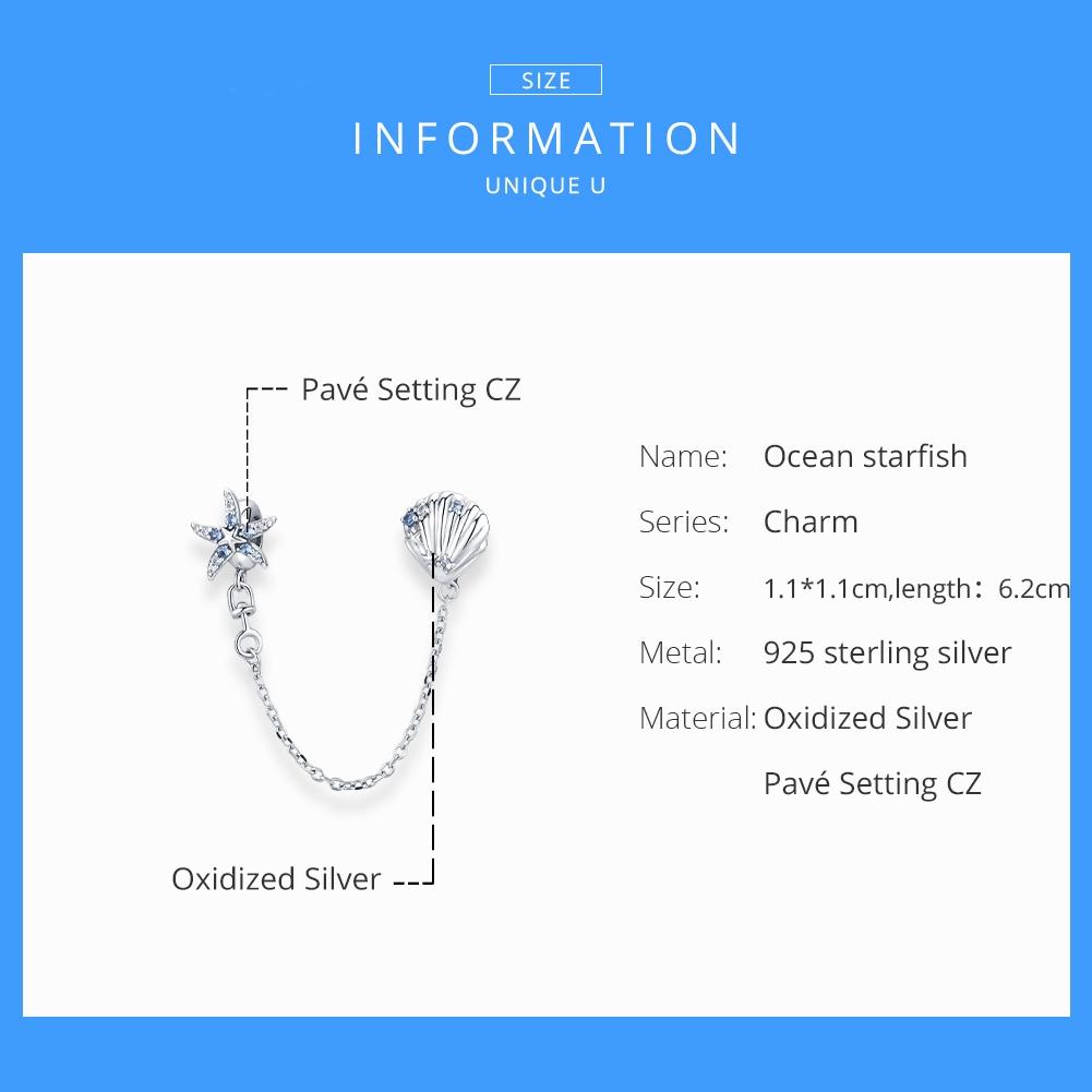 925 Sterling Silver Starfish Shell Safety Chain For Diy Bracelets 5