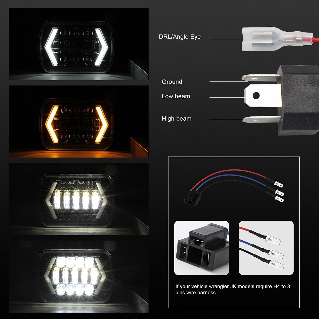 7 Inch H4 Dc 9V - 30V 3000Lm 6000K 30W Ip67 8Led Lamp Beads Car Square Shape Led Headlight Lamps For Jeep Wrangler 6