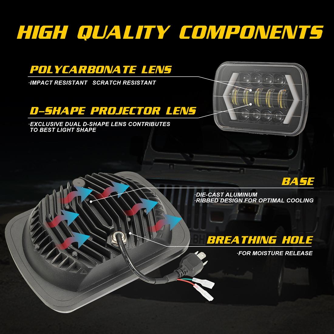 7 Inch H4 Dc 9V - 30V 3000Lm 6000K 30W Ip67 8Led Lamp Beads Car Square Shape Led Headlight Lamps For Jeep Wrangler 9