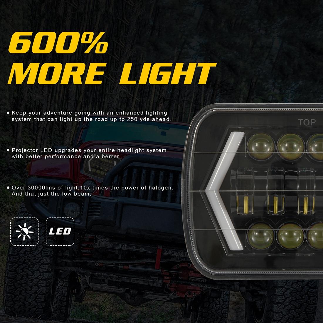 7 Inch H4 Dc 9V - 30V 3000Lm 6000K 30W Ip67 8Led Lamp Beads Car Square Shape Led Headlight Lamps For Jeep Wrangler 10