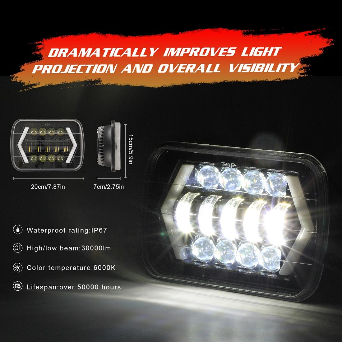 7 Inch H4 Dc 9V - 30V 3000Lm 6000K 30W Ip67 8Led Lamp Beads Car Square Shape Led Headlight Lamps For Jeep Wrangler 11