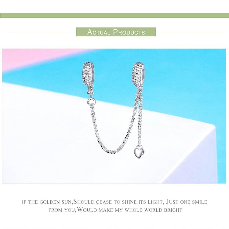 925 Sterling Silver Love Heart Safety Chain Charm For Bracelets 4