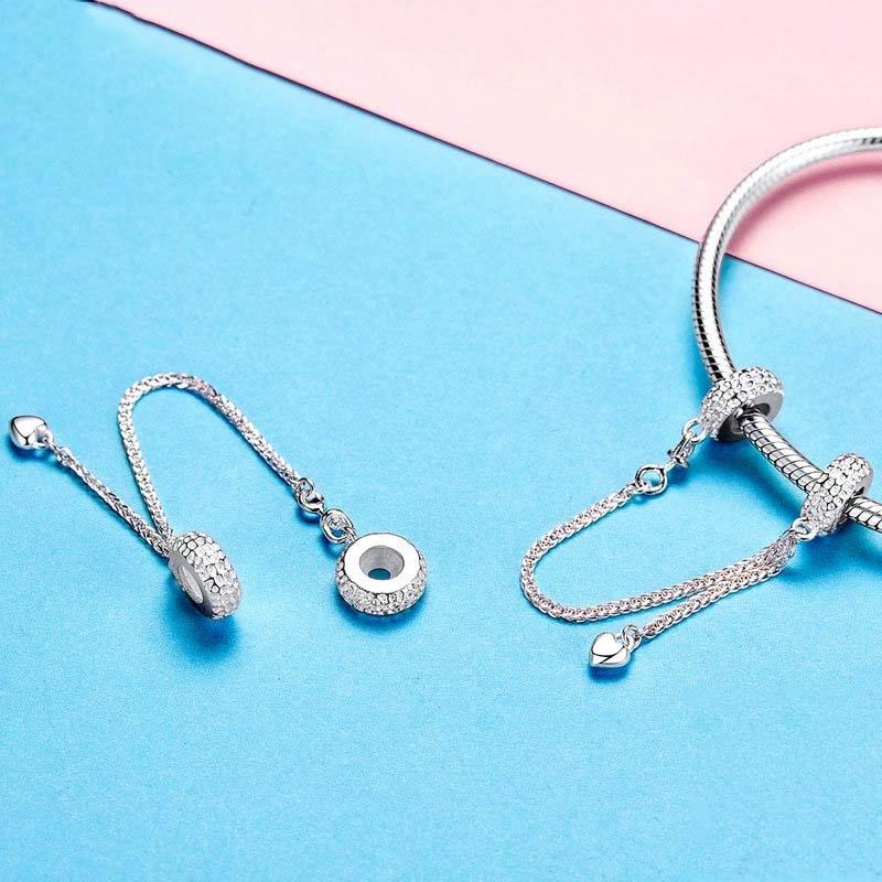 925 Sterling Silver Love Heart Safety Chain Charm For Bracelets 6