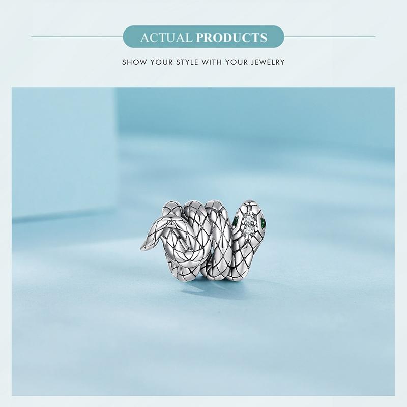 925 Sterling Silver Coiled Snake Pendant For Diy Bracelets 5