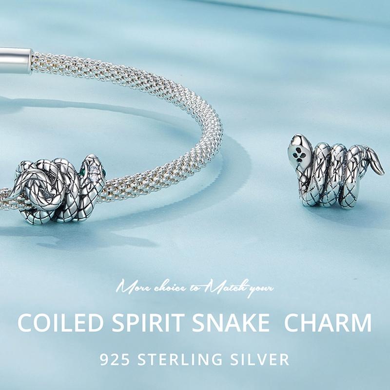 925 Sterling Silver Coiled Snake Pendant For Diy Bracelets 7