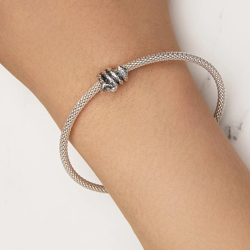 925 Sterling Silver Coiled Snake Pendant For Diy Bracelets 8
