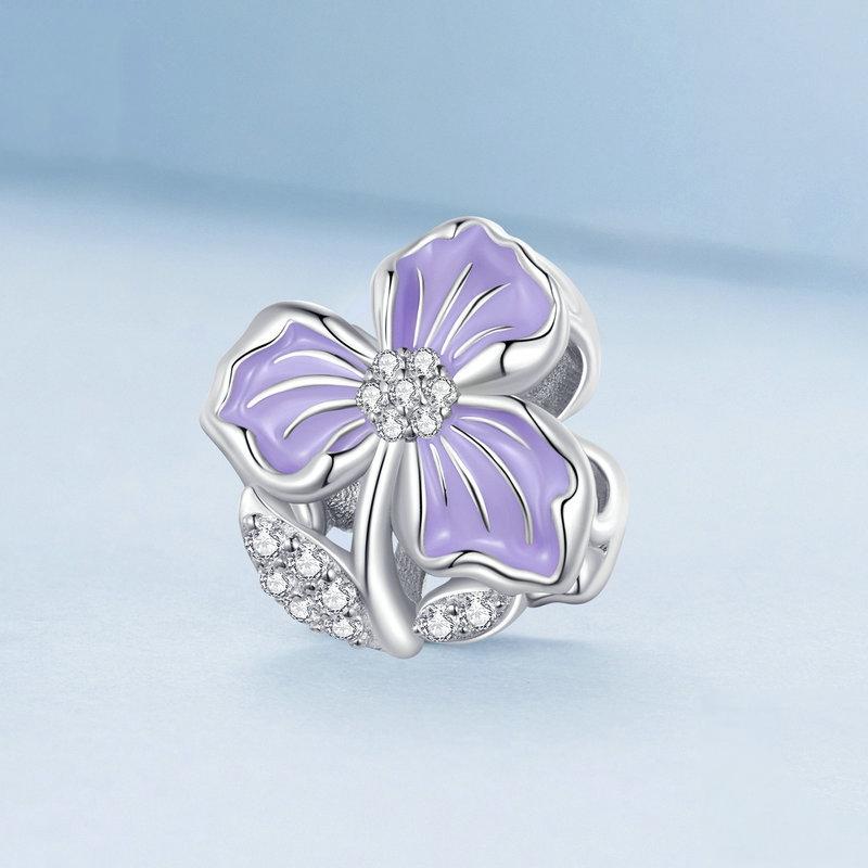925 Sterling Silver Purple Flower Beads For Diy Bracelets 3