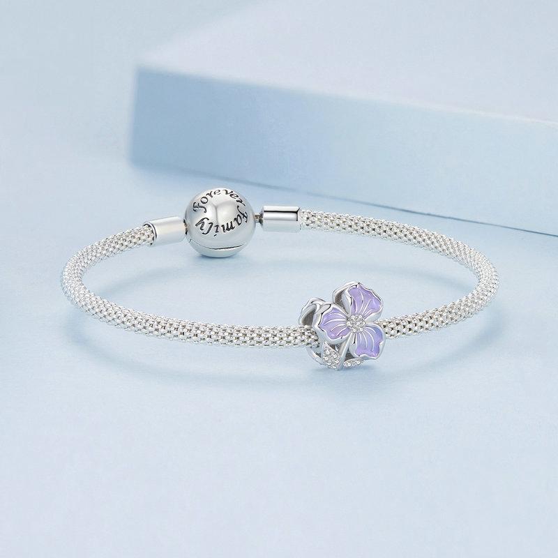 925 Sterling Silver Purple Flower Beads For Diy Bracelets 6