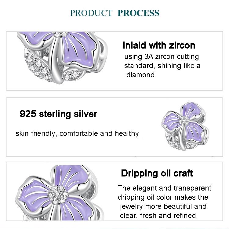 925 Sterling Silver Purple Flower Beads For Diy Bracelets 7