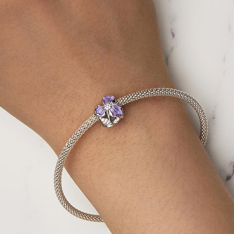 925 Sterling Silver Purple Flower Beads For Diy Bracelets 9