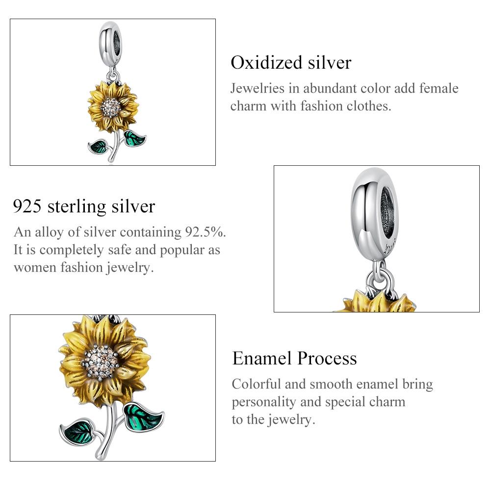 925 Sterling Silver Sunflower Pendant For Bracelet / Necklace 4