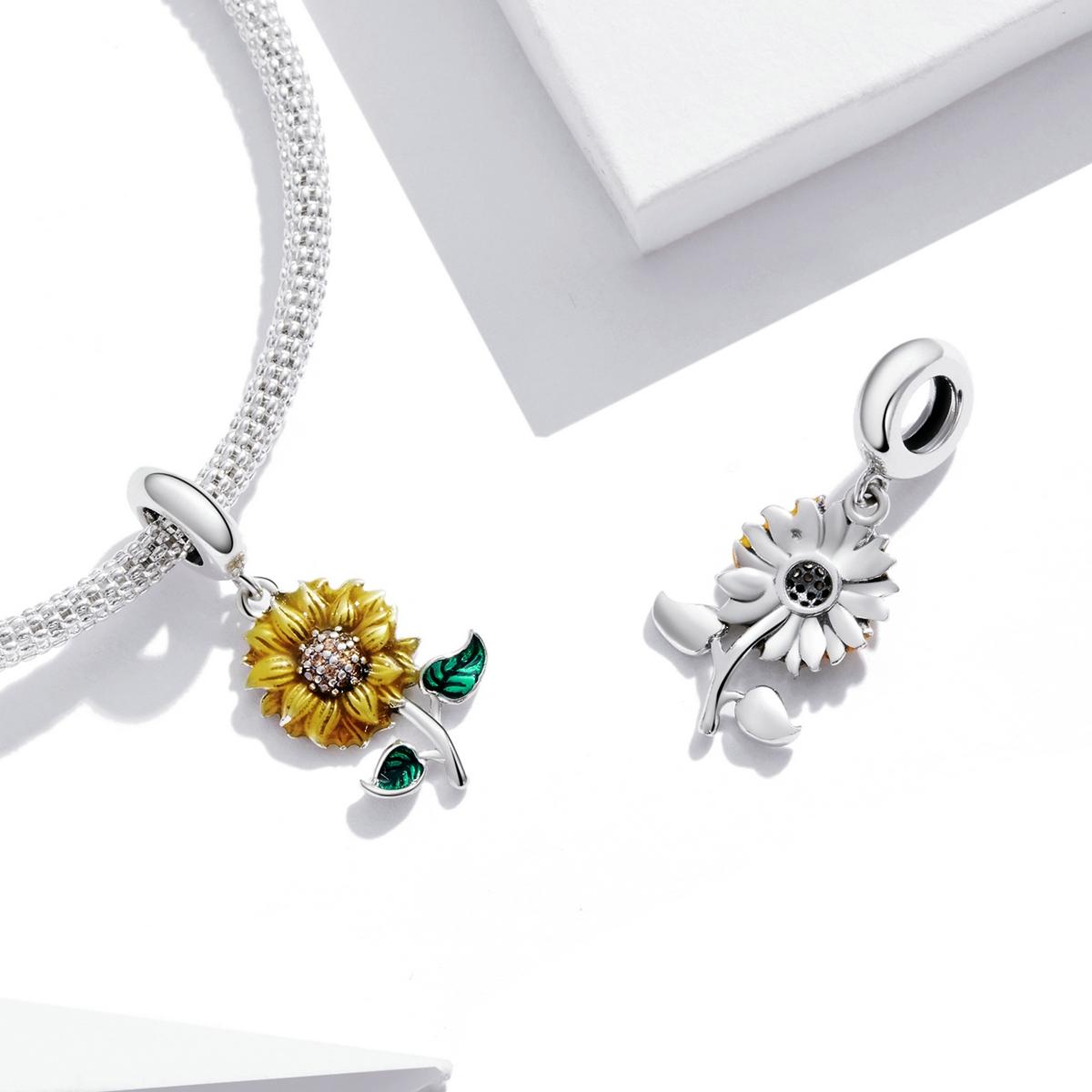 925 Sterling Silver Sunflower Pendant For Bracelet / Necklace 5