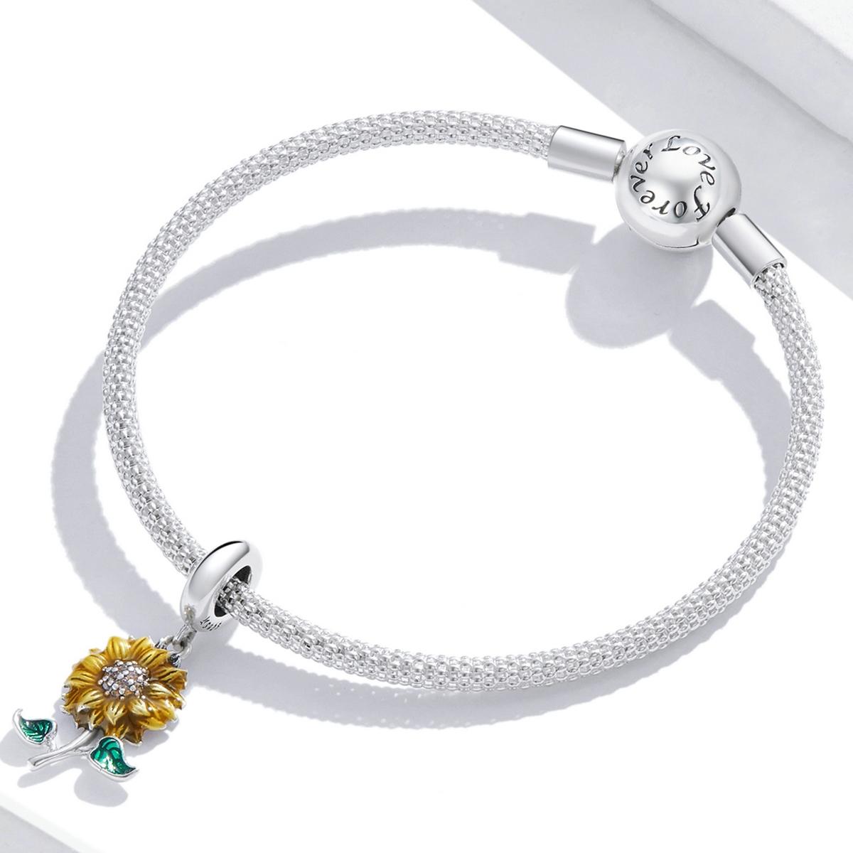 925 Sterling Silver Sunflower Pendant For Bracelet / Necklace 6
