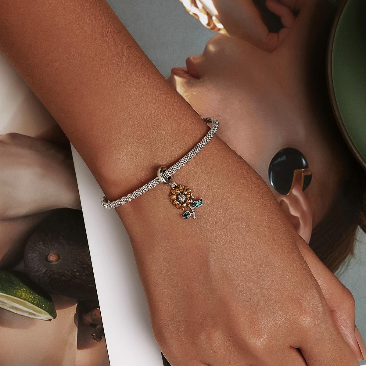 925 Sterling Silver Sunflower Pendant For Bracelet / Necklace 8