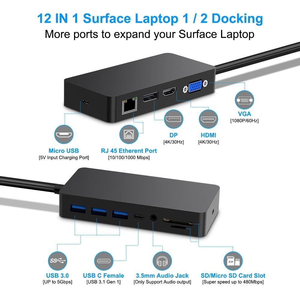 11-In-1 Usb 3.0 Hub Adapter With Rj45 For Surface Laptop 1 / 2 4