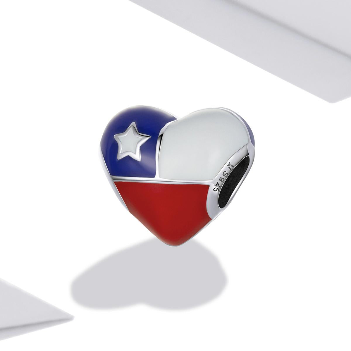 925 Sterling Silver Chilean Flag Heart Beads For Diy Bracelets & Necklaces 3