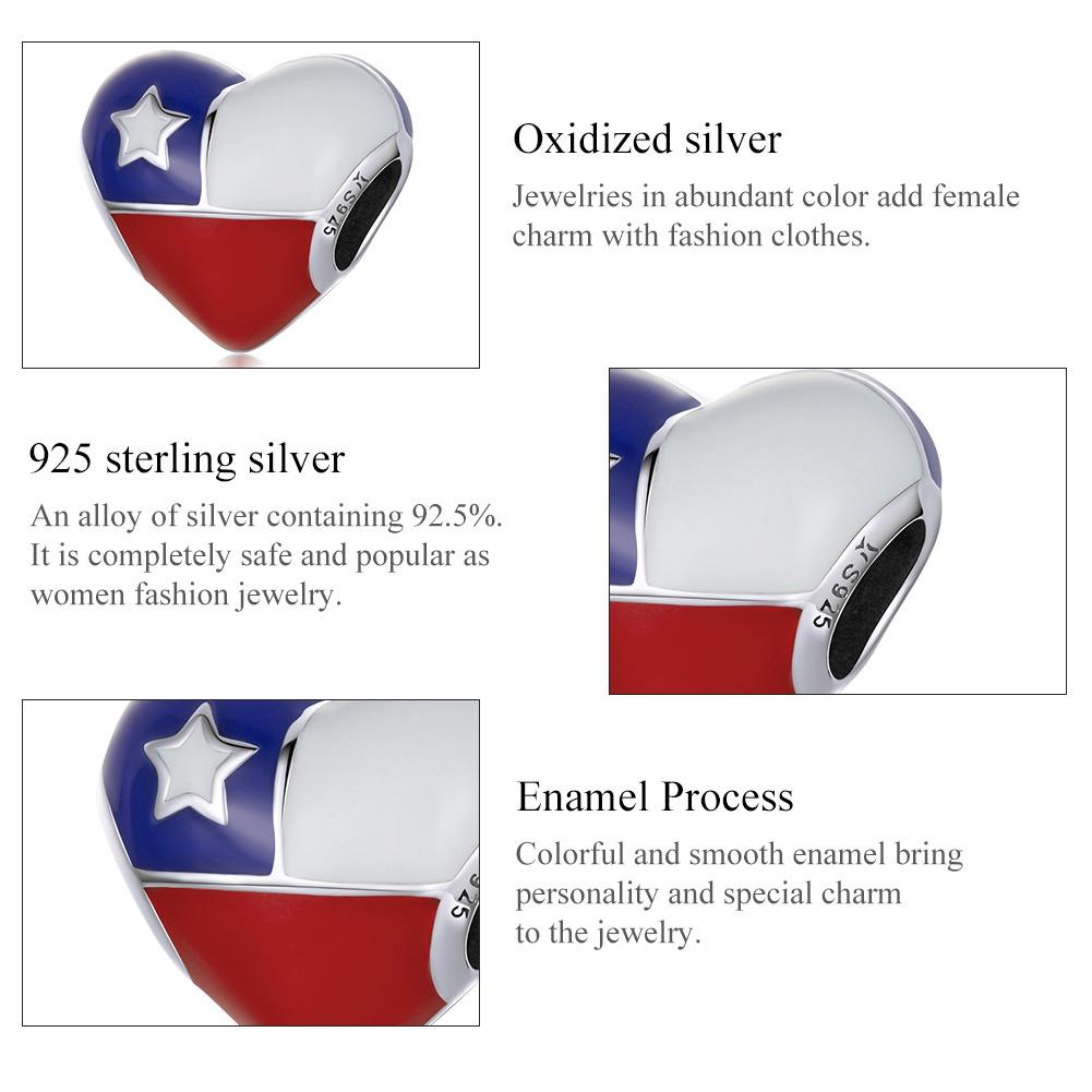 925 Sterling Silver Chilean Flag Heart Beads For Diy Bracelets & Necklaces 4