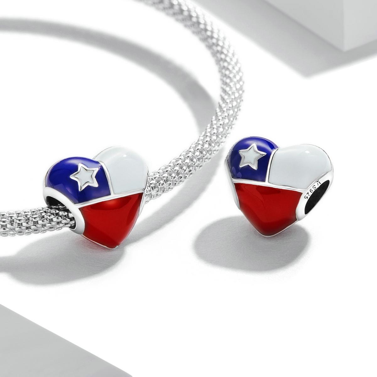 925 Sterling Silver Chilean Flag Heart Beads For Diy Bracelets & Necklaces 5