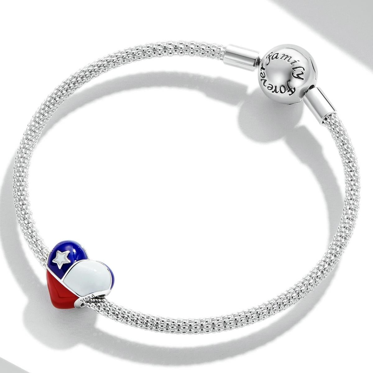 925 Sterling Silver Chilean Flag Heart Beads For Diy Bracelets & Necklaces 6