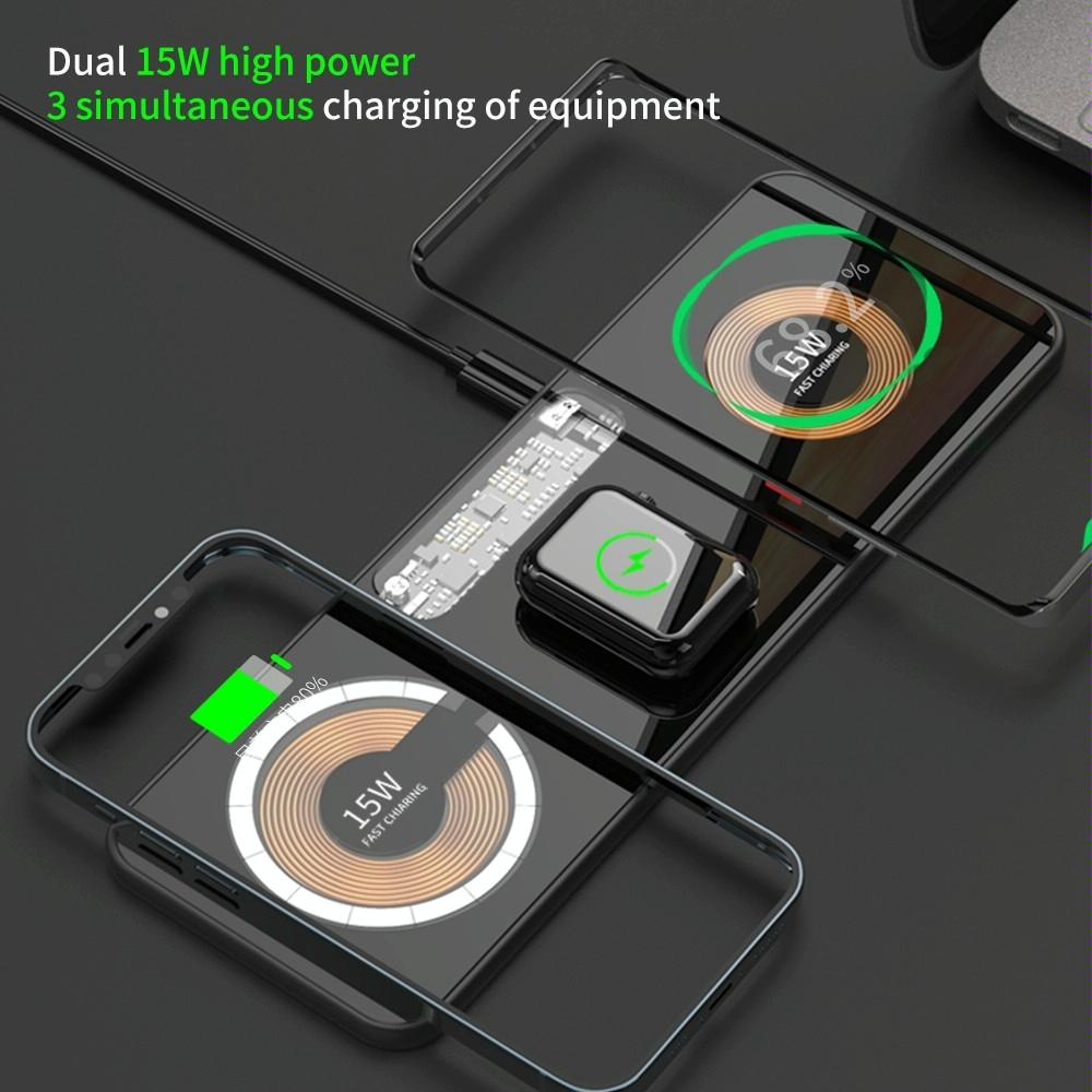 15W Dual Fast Charging Pad For 3 In 1 Wireless Phones 4